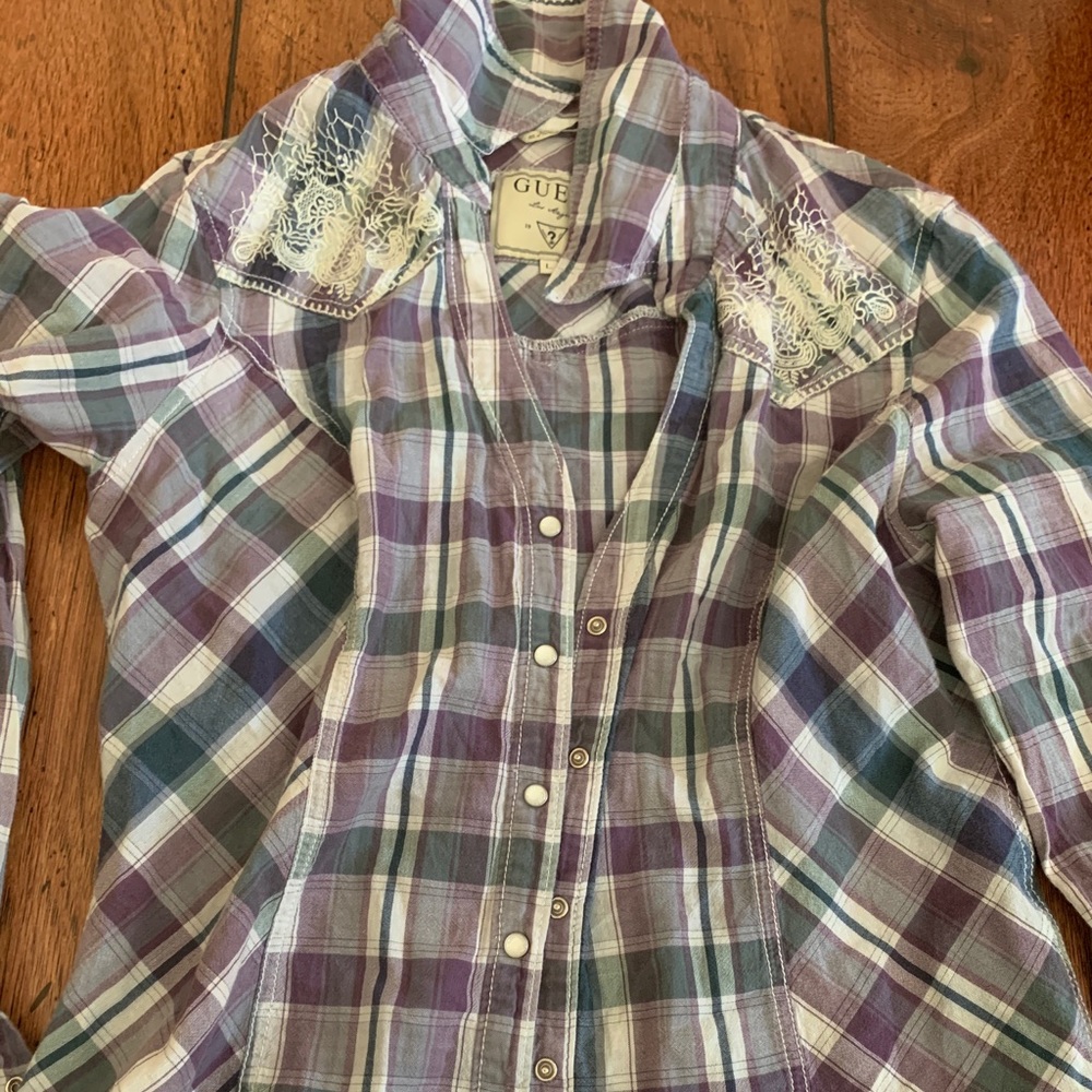 Guess plaid shirt with lace